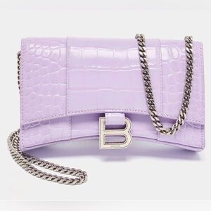 Balenciaga Lavender Croc-Embossed Clutch